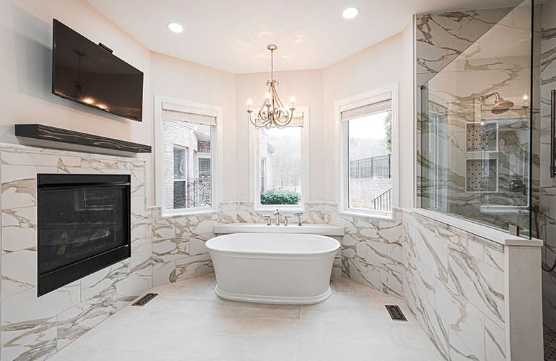 River Road master bathroom remodel with a walk-in tiled shower